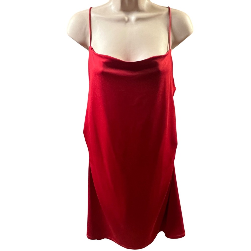 H&M Divided Slip Dress Women Size XXL Holiday Red Cowl Neck Ruched Side Sexy New